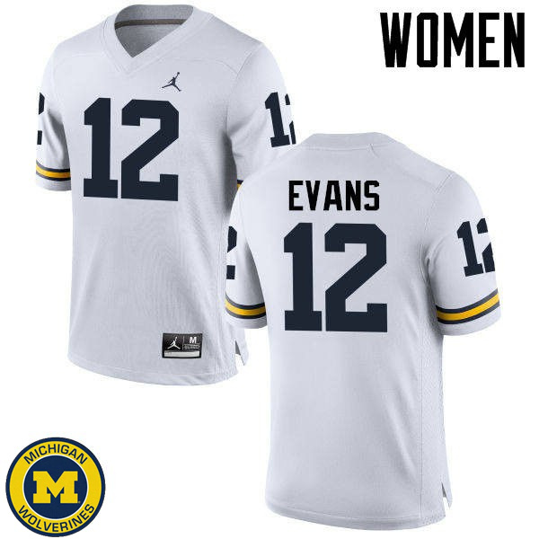 Women Michigan Wolverines #12 Chris Evans White College Game Jersey